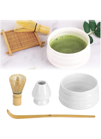 Buy 4-Piece Japanese Style Traditional Handmade Matcha Tea Whisk and Glass Bowl Tool Gift Kit in Saudi Arabia