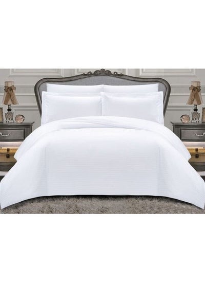 Buy 7-Piece Hotel Style White Striped Comforter Set 200*160cm in Saudi Arabia