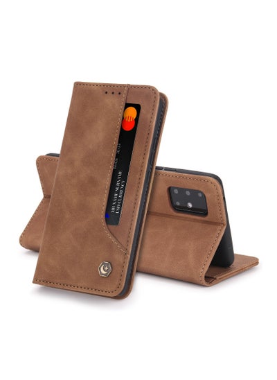 Buy Luxury PU Leather Wallet Case Cover for Samsung Galaxy A71 5G Brown in Saudi Arabia