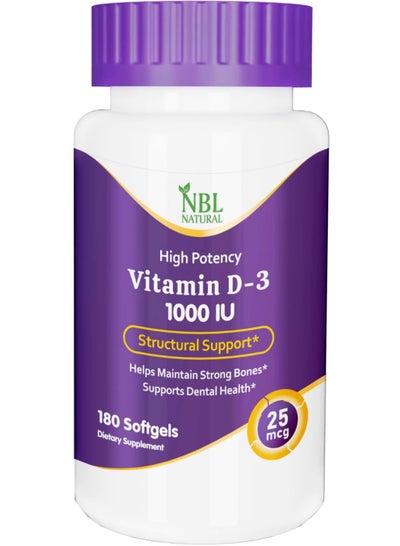 Buy Vitamin D3 1000 IU Helps Support Immune Health, Strong Bones and Teeth, Muscle Function 180 Softgels in UAE