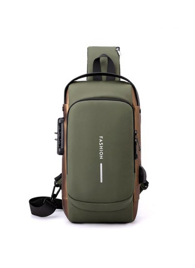 Buy Anti Theft Sling Bag for Men, USB Charging Sport Sling Anti-Theft Shoulder Bag, Waterproof Chest Bag Motorcycle Bag Usb Charging Messenger Sling Shoulder Bags (Color : Green+brown) in UAE