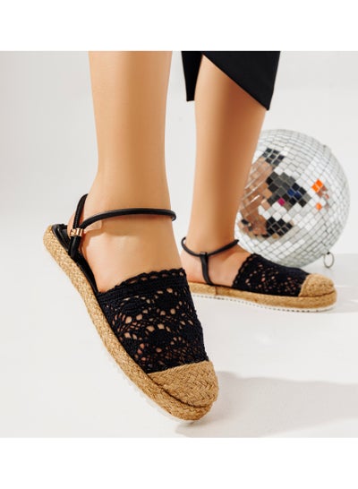 Buy High quality fabric flat sandal with burlap-BLACK in Egypt