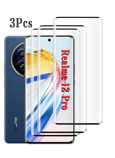 Buy 3 Pack 3D Compatible with Realme 12 Pro/12 Pro+ Screen Protector,3D Full Coverage 9H Tempered Glass Film,HD Clear Scratch Resistant,Bubble-Free for Realme 12 Pro/12 Pro Plus Screen Protector in UAE