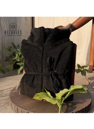 Buy Luxury Bathrobe - Soft Fleece Zipper- Black - Unisex in UAE