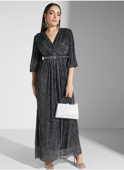 Buy Shimmer Dress With Flouncy Sleeve in UAE