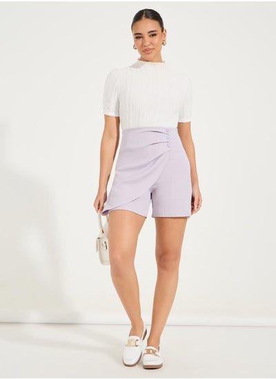 Buy Solid Button Detail Shorts in Saudi Arabia