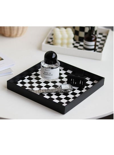 اشتري Checkerboard Black And White Square Decorative Storage Tray for Bedroom bathroom Porch Small Items Candles Ornaments في السعودية