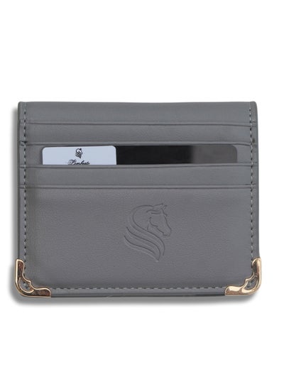 Buy A card wallet with an elegant design, made of leather, with eight pockets and an additional pocket for banknotes, gray in UAE