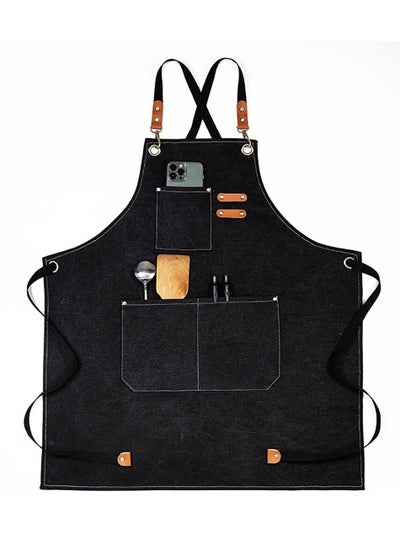Buy Chef Apron Waterproof and Greaseproof Bib Apron with Adjustable Straps and Large Pockets For Cooking Baking Gardening and Painting in Saudi Arabia