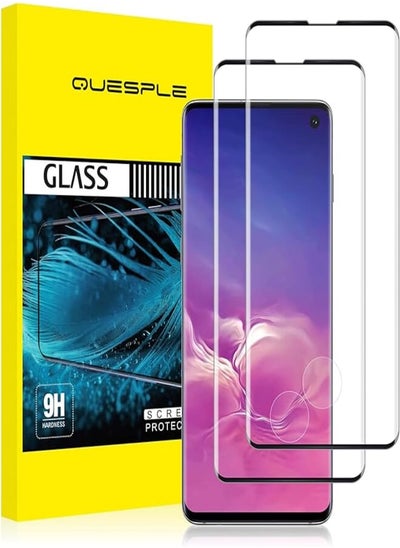 Buy QUESPLE [2 Pieces] Tempered Glass for Samsung Galaxy S10, High Quality 3D Curved Full Coverage, 9H Hardness, Bubble-Free, Screen Protector, Compatible with Fingerprint Reader in Egypt