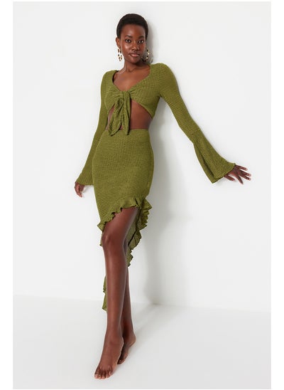 Buy Green Fitted Woven Tied Blouse Skirt Set TBESS23AU00040 in Egypt