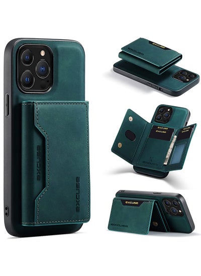 اشتري Wallet Case Compatible with iPhone 14 Pro, Excuse Premium Leather Phone Case Back Cover Magnetic Detachable with Trifold Wallet Card Holder Pocket for iPhone 14 Pro (Green) في الامارات