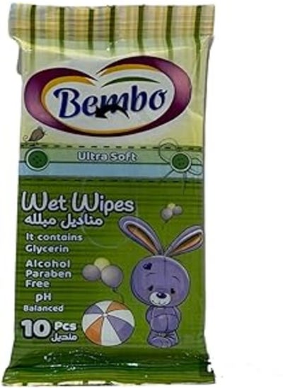 Buy Bembo Wet Wipes Ultra soft -Glycerin -Paraben free PH balanced Green-10 PCS in Egypt