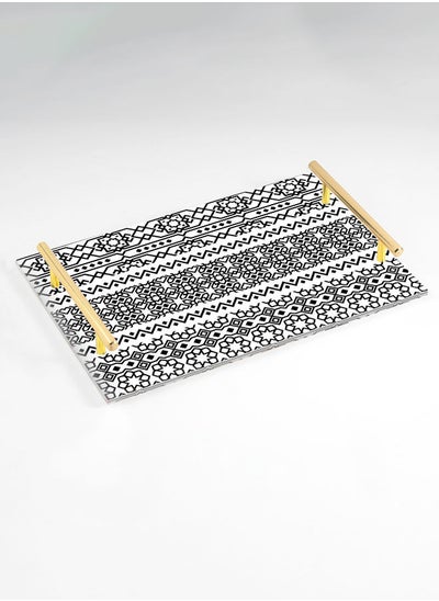 Buy Decorative Acrylic Serving Tray with Gold Color Metal Handles Seamless Pattern Set 20x30cm in Saudi Arabia