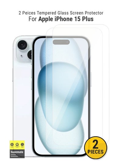 Buy 2 Pieces Tempered Glass Screen Protector For Apple iPhone 15 Plus Clear in Saudi Arabia