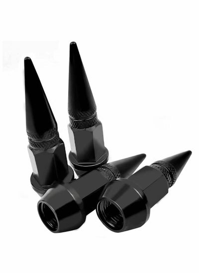 Buy Car Wheel Tire Valve Caps, 4 Pack Spiked Aluminum Stem Attractive Dustproof Accessories, Universal for Most Vehicles (Black) in Saudi Arabia