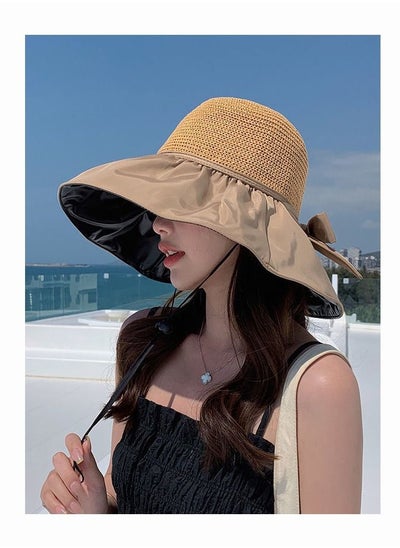 Buy Women Wide Brim Sun Hat Summer Beach Sun Hat Travel Foldable Brim Floppy Beach Hats for Women Outdoor UV Protection Mesh Beach Fishing Bucket Hat in Saudi Arabia