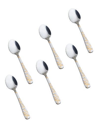 Buy 6-Piece Stainless Steel Tea Spoon Set Silver With Gold in Saudi Arabia