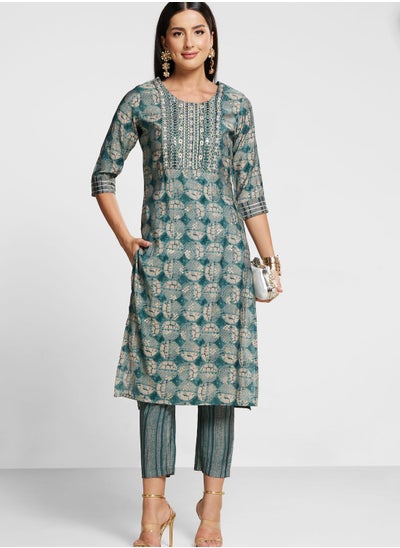 Buy Printed Kurti & Pants Set in UAE