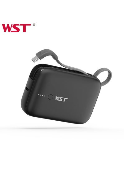 Buy WST Power Bank 9600mAh Fast Charging Type-C PD 22.5W Small Mini Portable Power Bank Built in Cable with Two (USB-C & A) Outputs also - Black in UAE