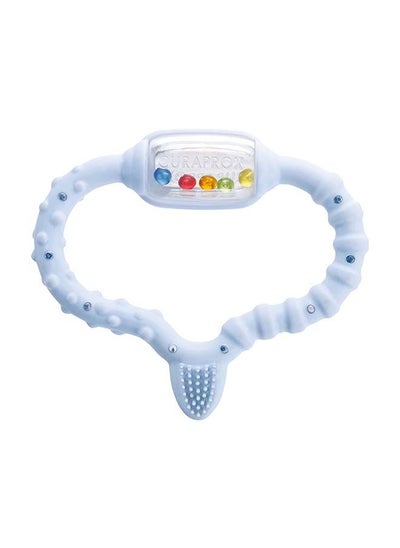 اشتري Curaprox teething ring for babies, blue baby teething ring with rattle, baby teething ring with learning toothbrush, teething ring for babies for teething, BPA free, blue, 1 pc. في الامارات