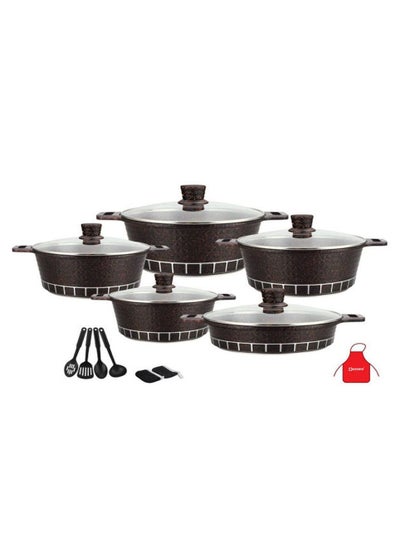 اشتري 17-Piece Granite Cookware Set Includes 1xCasserole With Lid 20cm, 1xCsserole With Lid 24cm, 1xCasserole With Lid 28cm, 1xCasserole With Lid 32cm, 1xShallow Casserole With Lid 28cm, 7xCooking Tools Black في الامارات