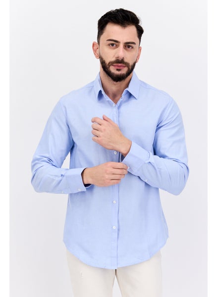 Buy Men Regular Fit Solid Long Sleeves Casual Shirt, Sky Blue in Saudi Arabia