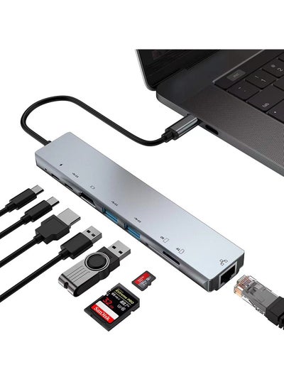 اشتري Docking Station,8-in-1 USB C hub, USB C to HDMI,USB C Adapter with Dual HDMI,USB 3.0/2.0 Ports,Ethernet Port,SD/Micro SD Card Readers,Thunderbolt 3 Port(PD),compatible MacBook/Dell/HP/Lenovo laptop في الامارات