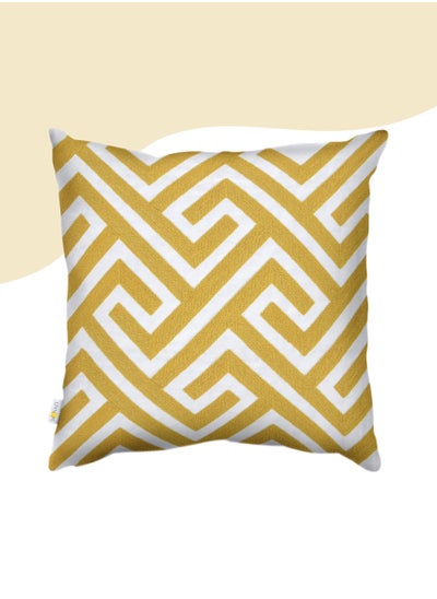 Buy Decorative Embroidered Cushion Cover Yellow/White 45x45Cm (Without Filler) in Saudi Arabia