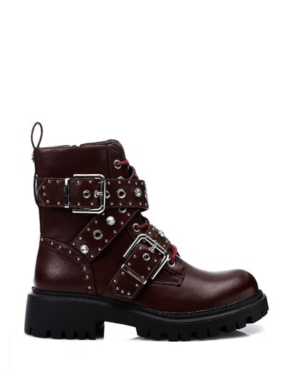Buy Multiple Belts Trendy Ankle Boots With Chunky Sole - Burgundy in Egypt