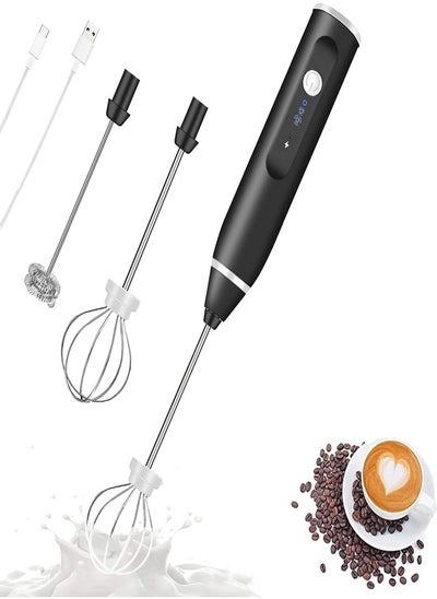 Buy Handheld Milk Frother, USB Rechargeable Wireless Foam Mixer with 2 Stainless Steel Whisks, 3 Speed Adjustable Mini Whisk for Cappuccino, Latte, Coffee, Eggs in Egypt