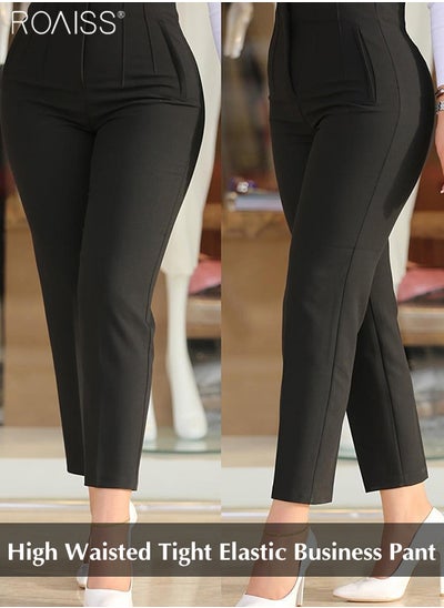 Buy Women's High Waisted Tight Suit Pants Classic Zippered Slim Cropped Pants With A Pleated Waist Design in UAE