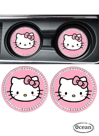 اشتري Kitty Bling Cup Holder Coasters, 2PCS Cute Car Cup Holder Insert Coasters Silicone Non-Slip Bling Rhinestone Car Interior Accessories في الامارات