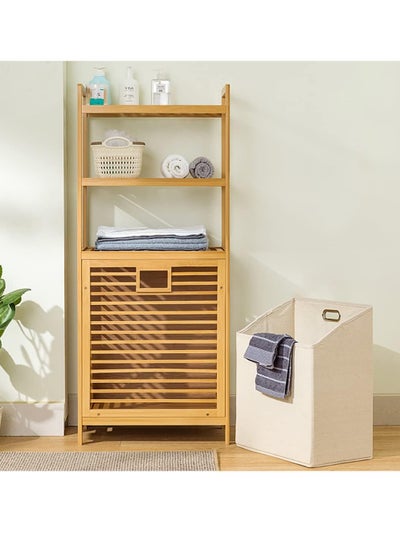 Buy Bamboo Tilt-Out Laundry Hamper Cabinet Bathroom Storage Cabinet with Basket Shelves and Handles for Clothes Bedroom Closet in UAE