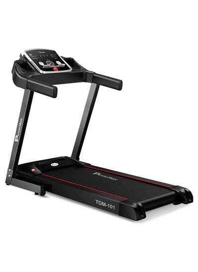 اشتري PowerMax Fitness TDM-101 4HP Peak Motorized Treadmill Max User Weight:100kg Foldable With 12km/hr Speed Levels, LED Display, 12 Pre-Set Programs and Bottle & Accessories Holder (Black) في السعودية