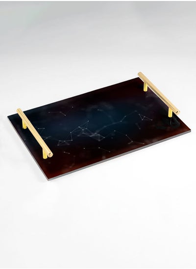 Buy Decorative Acrylic Serving Tray with Gold Color Metal Handles Abstract Polygonal 20x30cm in Saudi Arabia