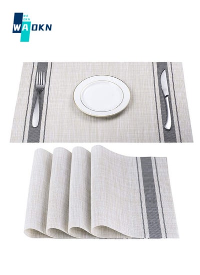 Buy Placemats Set of 4: Anti-slip Washable Placemats for Dining Table, Woven Vinyl Insulating Placemats PVC Kitchen Table Mats for Restaurant Party Decoration 45 x 30 cm (Grey) in UAE