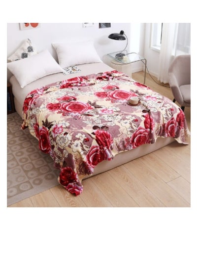 Buy LUNA HOME Fleece Blanket 200*230cm Super Soft Throw Cream color with Rose Design. in UAE