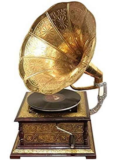 اشتري Gramophone Player Original Gold Carved Design Gramophone Record Working Gramophone Player Wooden Box في الامارات