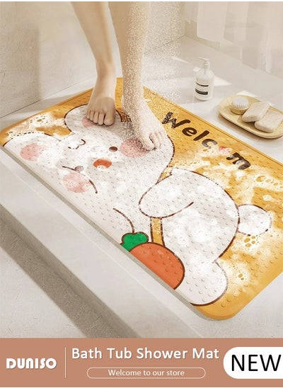 Buy Rabbit Parttern Anti Slip Bathroom Mat Shower Mat Waterproof Mat Foot Massage Mat With Drain Holes And Suction Cups 40*70cm Bath Mat For Tub, Toilet And Bathroom Floors-Yellow in UAE