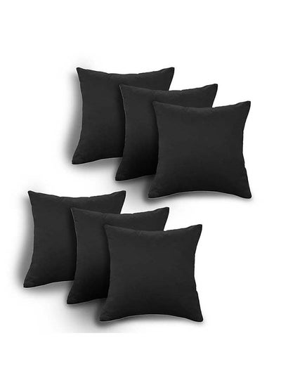 Buy Set of 6 pieces Square Soft Velvet Decorative Cushion with Solid Design and Attractive Colors 45x45 cm - Black in Saudi Arabia