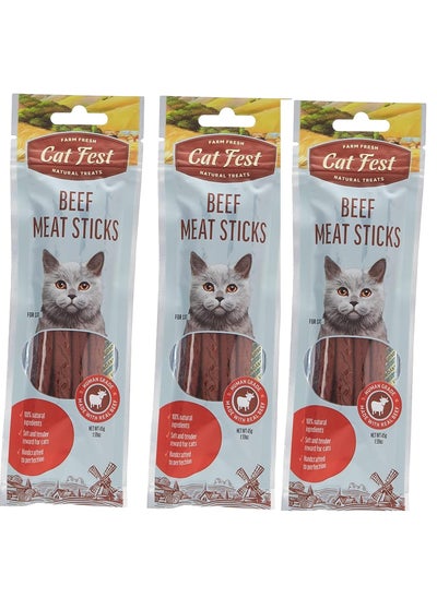 Buy Meat Sticks Beef Handcrafted Soft And Tender Cat Treats 3X45g in UAE