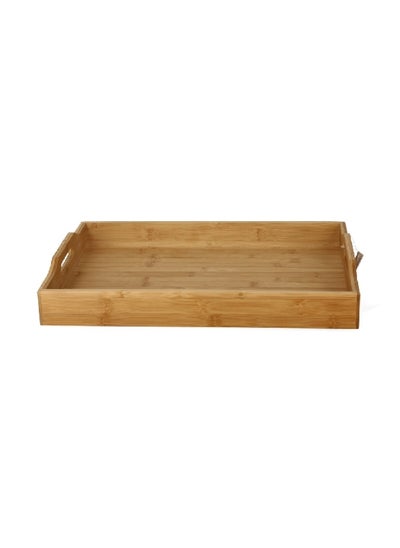 Buy Elegant Design Rectangular Bamboo Serving Tray with Handle Brown 7 x 34 x 47 cm G19-X115 in Saudi Arabia