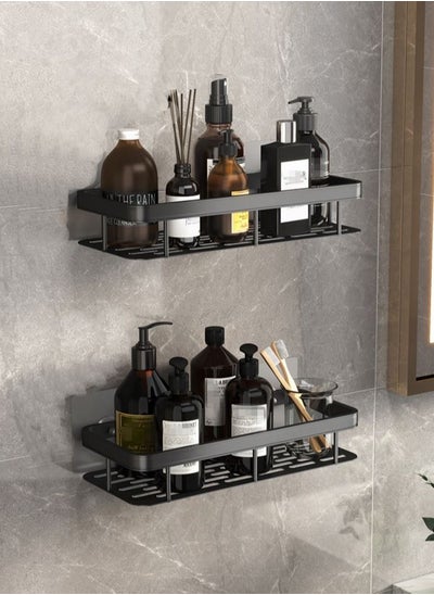 اشتري 2-Piece Bathroom Shelf Shower Shampoo Soap Organizer Wall Mounts Storage Rack Black 31.5 x 14 x 5 cm في الامارات