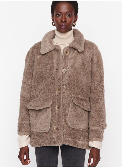 Buy Pocket Detail Plush Coat in UAE