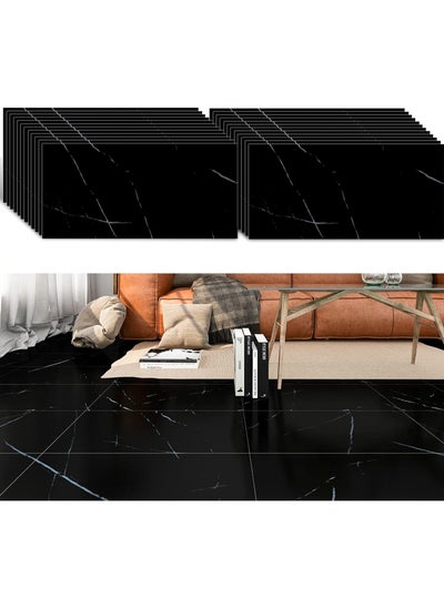 Buy 24pcs Marble Tile Stickers,Wall Sticker Self-adhesive,3D Wall Panel,15.7"x31.5"Peel and Stick Floor Tile for Home Living Room Kitchen Bathroom Decor Black in UAE