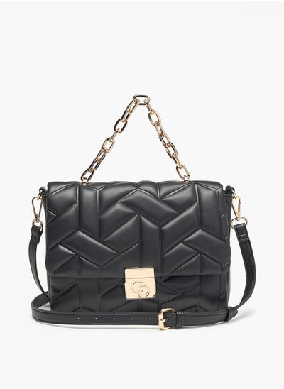 Buy Quilted Satchel Bag with Flap Closure and Adjustable Strap in UAE