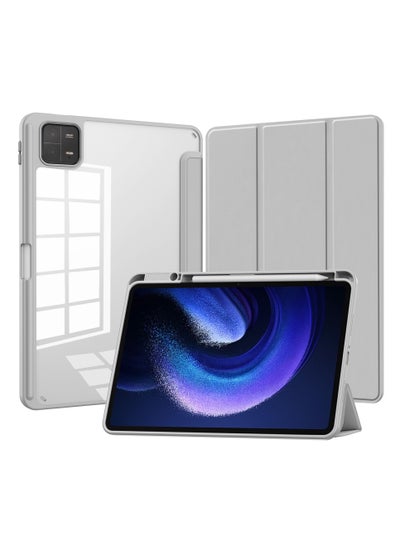 اشتري Transparent Hard Shell Back Trifold Smart Cover Protective Slim Case for Xiaomi Mi Pad 6 /Pad 6 Pro Grey في السعودية