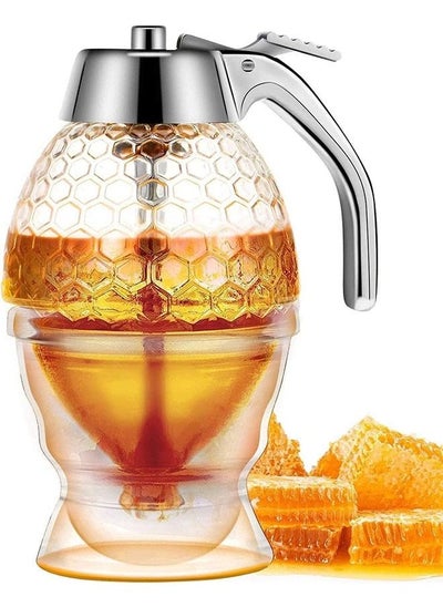 Buy Maple Syrup Dispenser Plastic Honey Dispenser No Drip Plastic Comb Shaped Honey Pot Honey Jar with Stand And Bee Decor Clear in Saudi Arabia