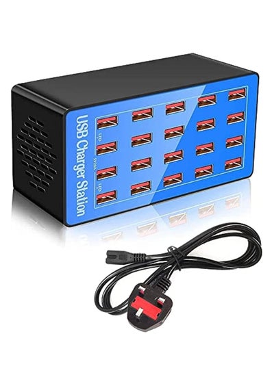 اشتري 20-Port Multi USB Charger, 100W Charging Station with Smart Detection – USB Charging Hub for Smartphones, Tablets, & USB Devices في الامارات